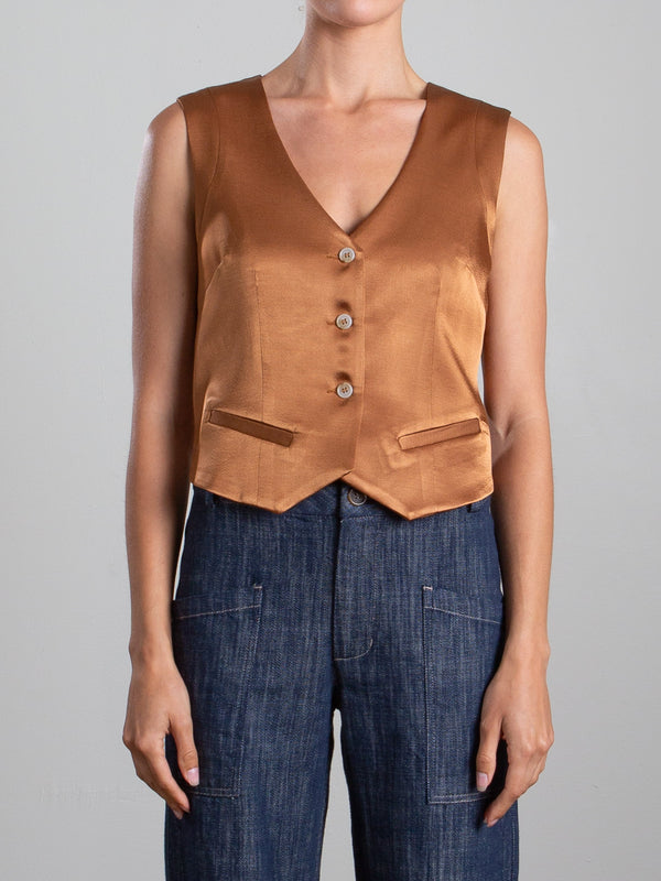 Ivy Vest in Italian Satin - Caramel