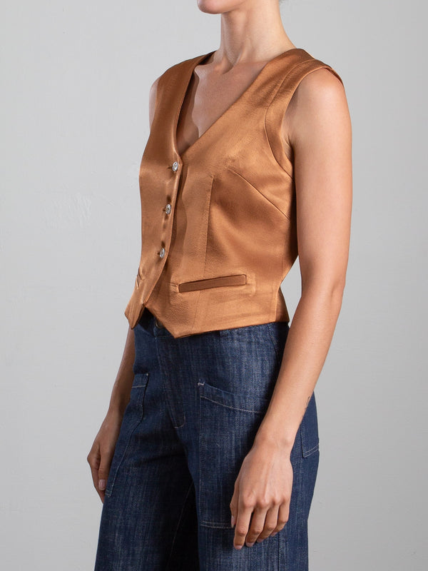 Ivy Vest in Italian Satin - Caramel