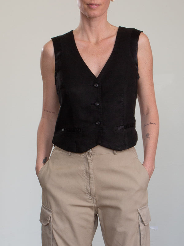 Ivy Vest in Linen - Black