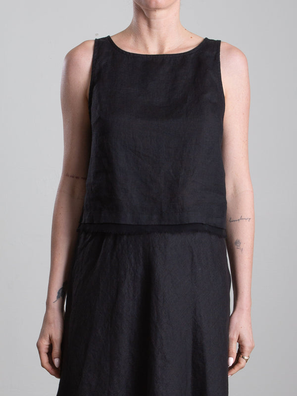 Sylvie Tank in French Linen - Black *Final Sale*