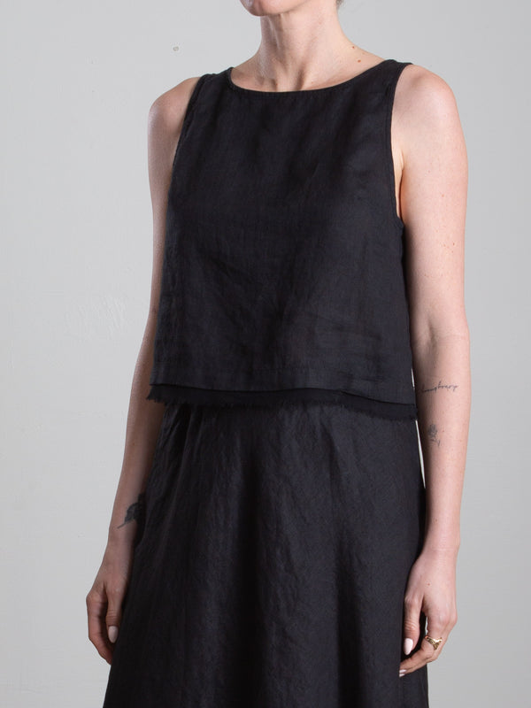 Sylvie Tank in French Linen - Black *Final Sale*