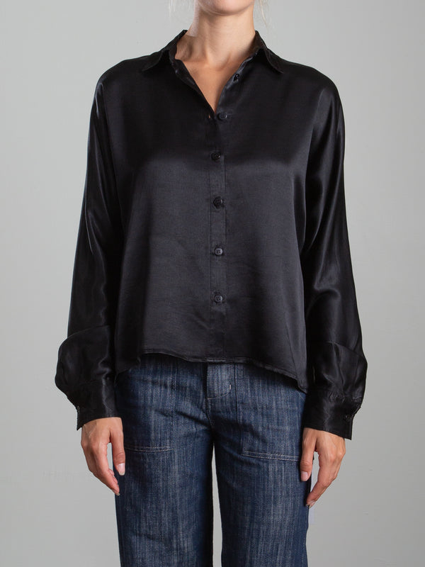 Byron Shirt in Vintage Satin - Black