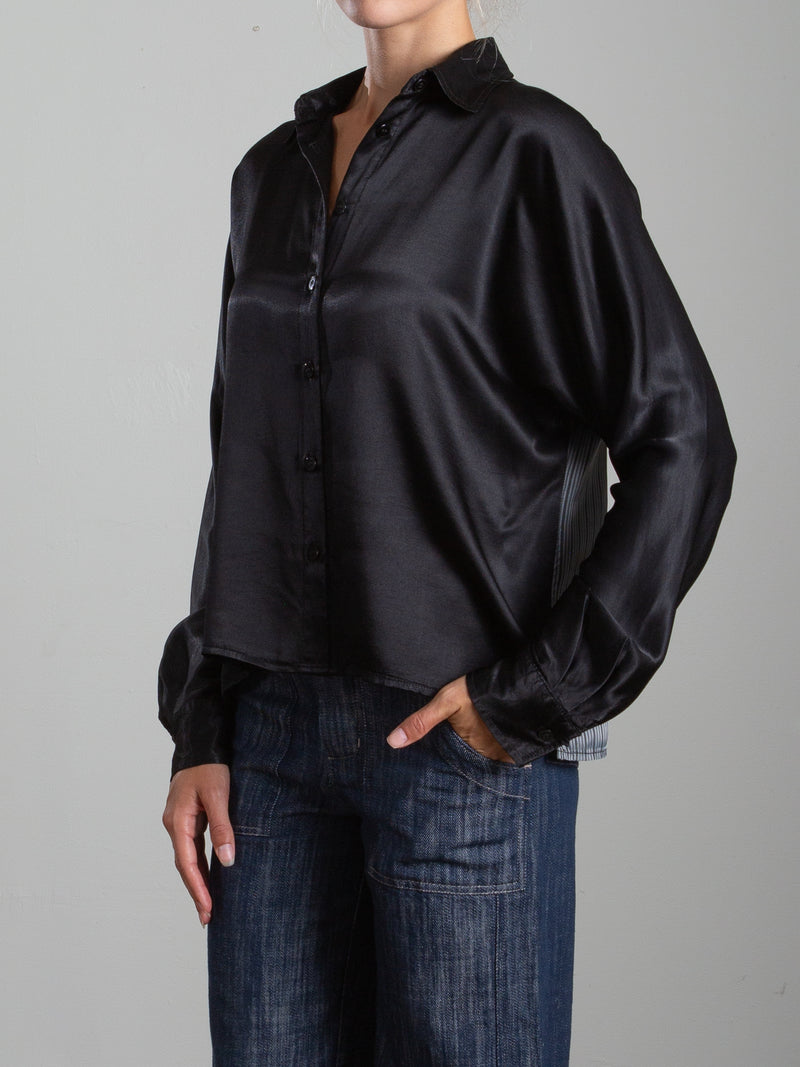 Byron Shirt in Vintage Satin - Black