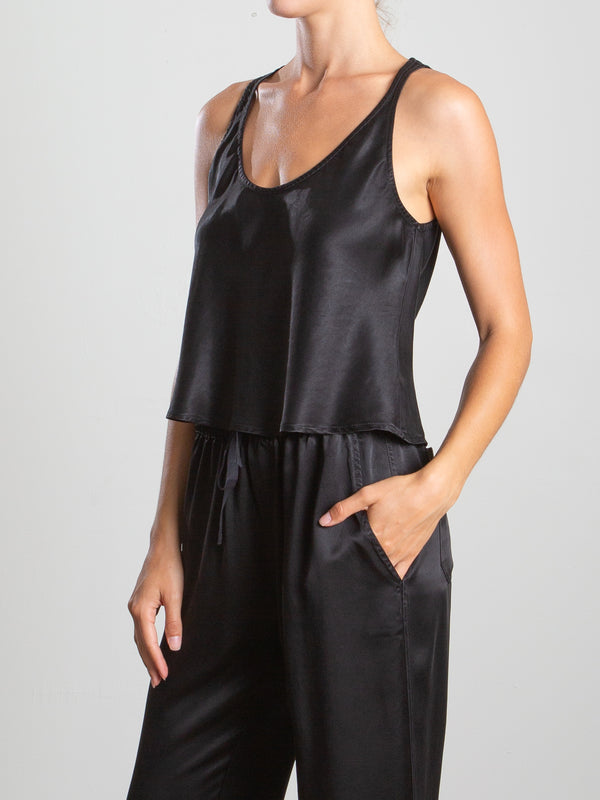 Alicia Tank in Heirloom Satin - Black