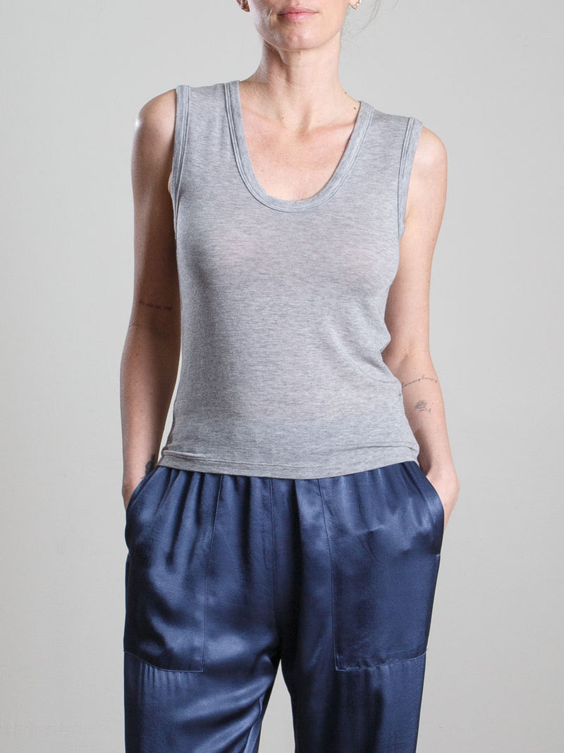 Joan Tank in Cashmere Jersey - Heather Grey