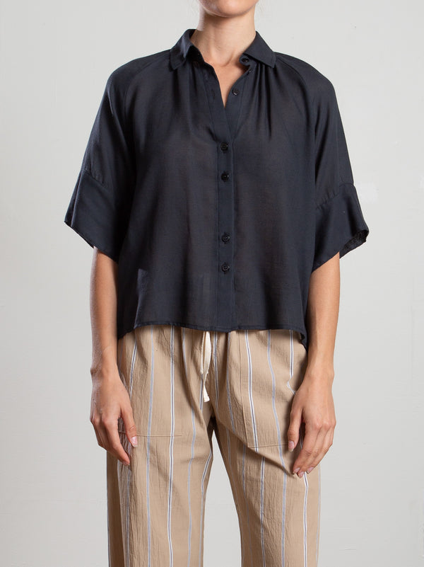 Halle Shirt in Cotton Cashmere Gauze - Black