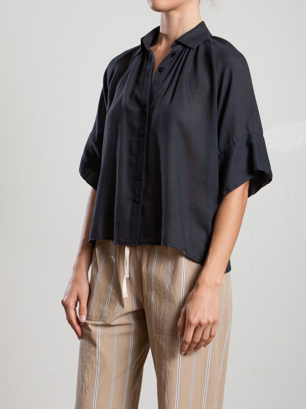 Halle Shirt in Cotton Cashmere Gauze - Black
