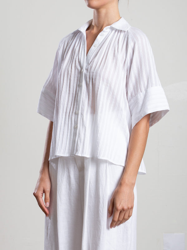 Halle Shirt in Cotton Tonal Stripe - White
