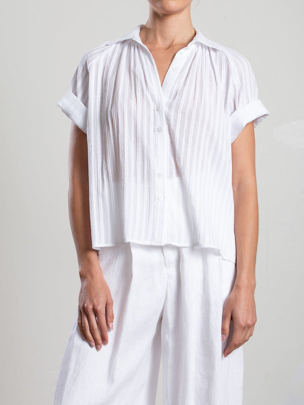Halle Shirt in Cotton Tonal Stripe - White