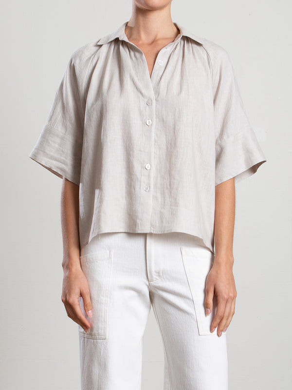 Halle Shirt in French Linen - Cement