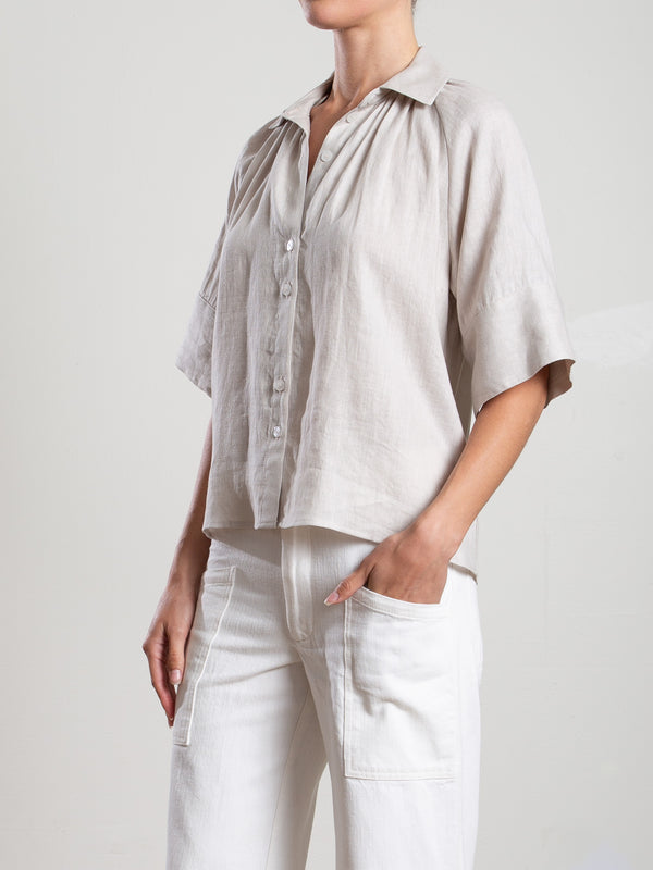 Halle Shirt in French Linen - Cement
