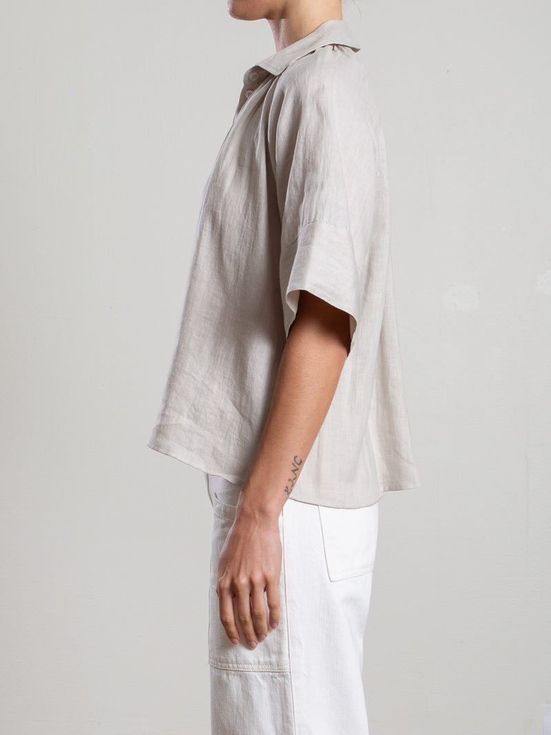 Halle Shirt in French Linen - Cement