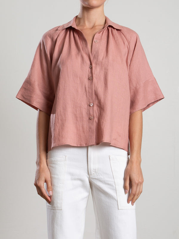 Halle Shirt in French Linen - Rosette