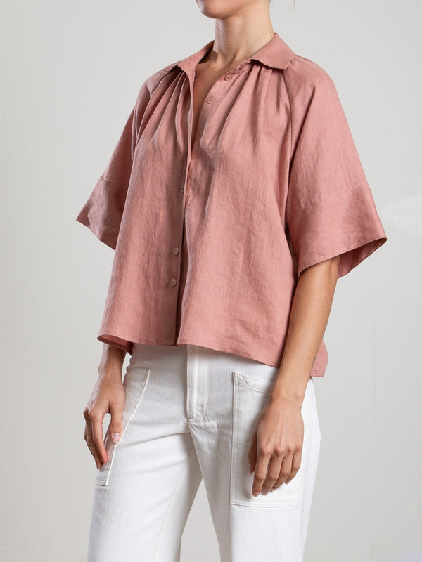 Halle Shirt in French Linen - Rosette