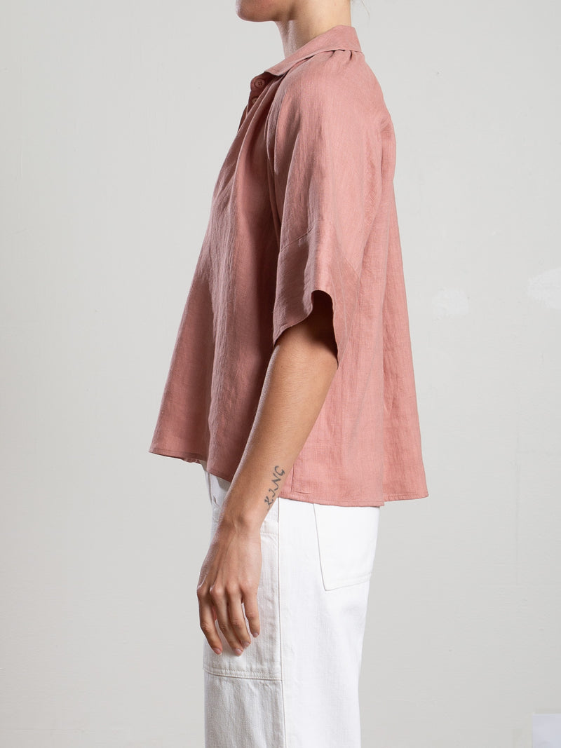 Halle Shirt in French Linen - Rosette