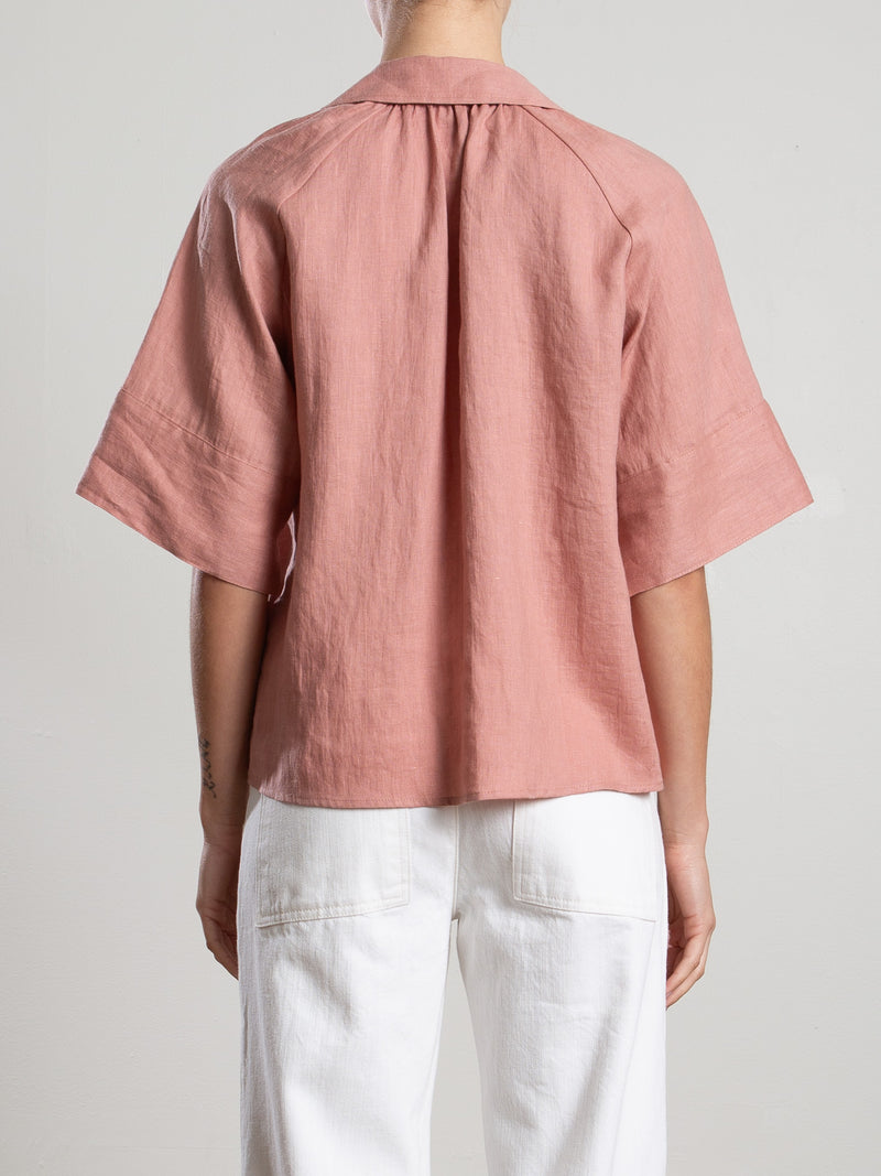 Halle Shirt in French Linen - Rosette