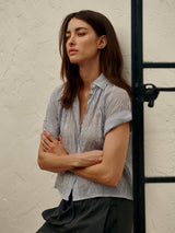 Halle Shirt in Marin Stripe - Washed Black