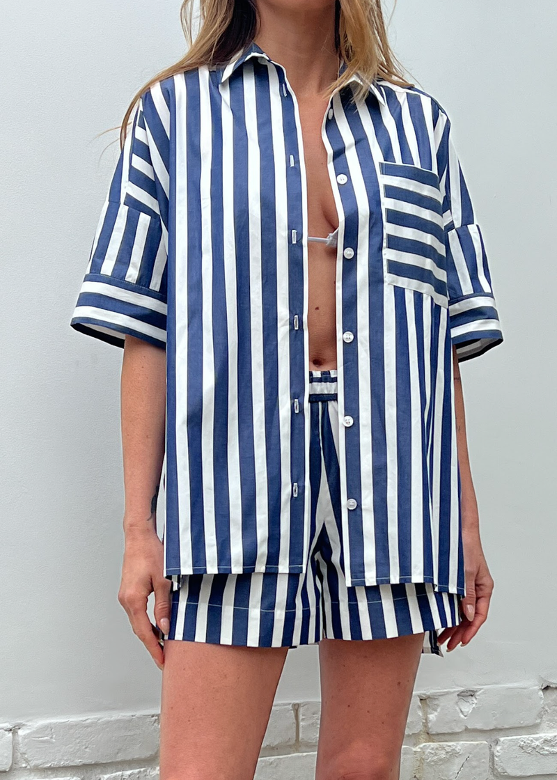 Payton Shirt in Cotton Stripe - Navy