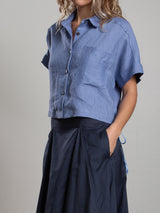Zoey Shirt in French Linen - Bay