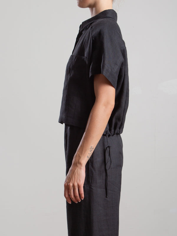 Zoey Shirt in French Linen - Black