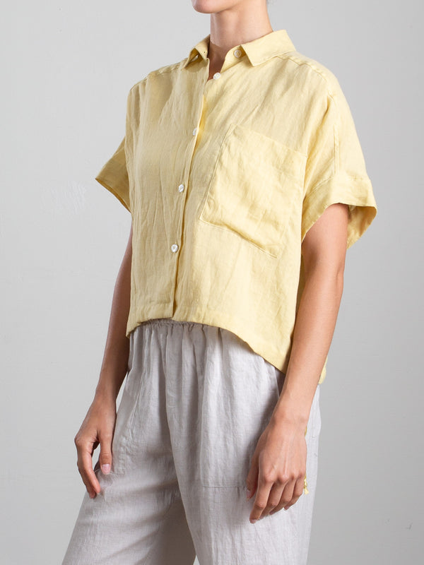 Zoey Shirt in French Linen - Butter