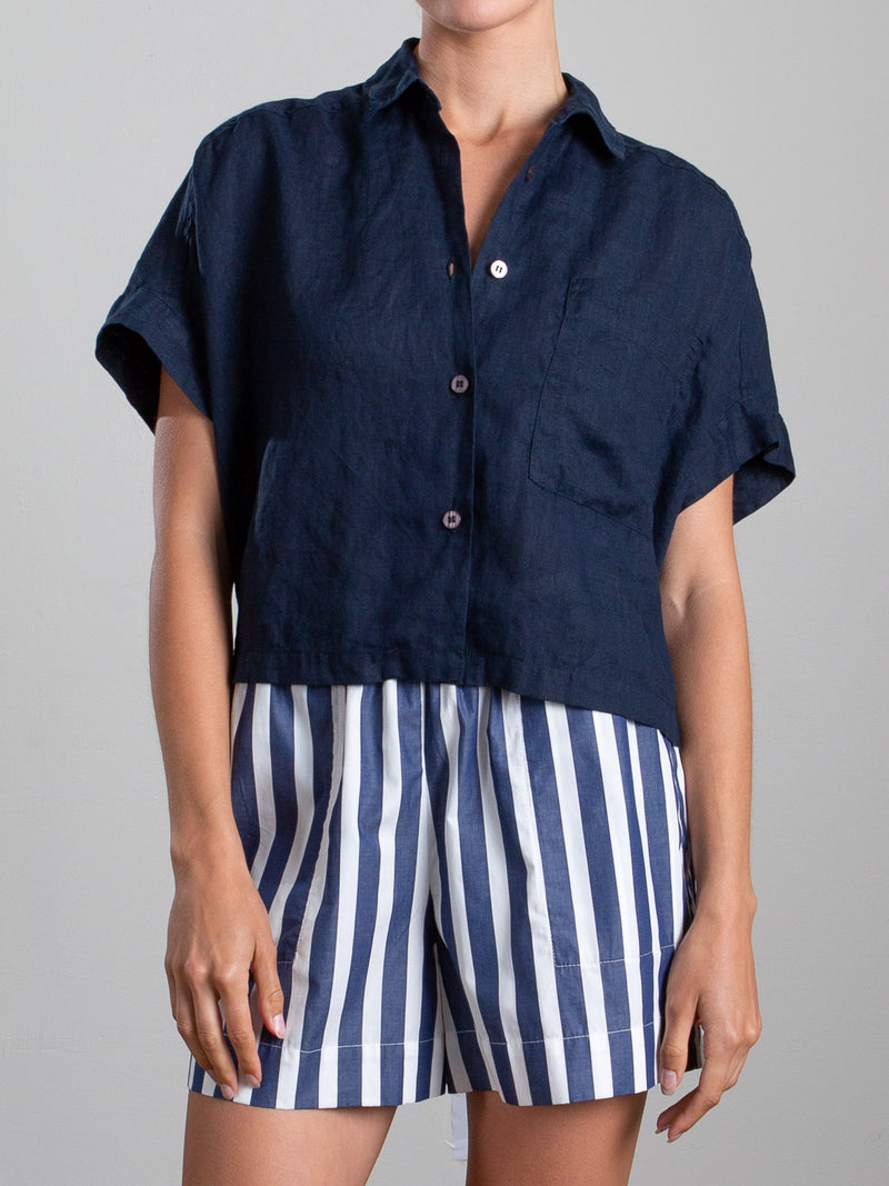 Zoey Shirt in French Linen - Ink