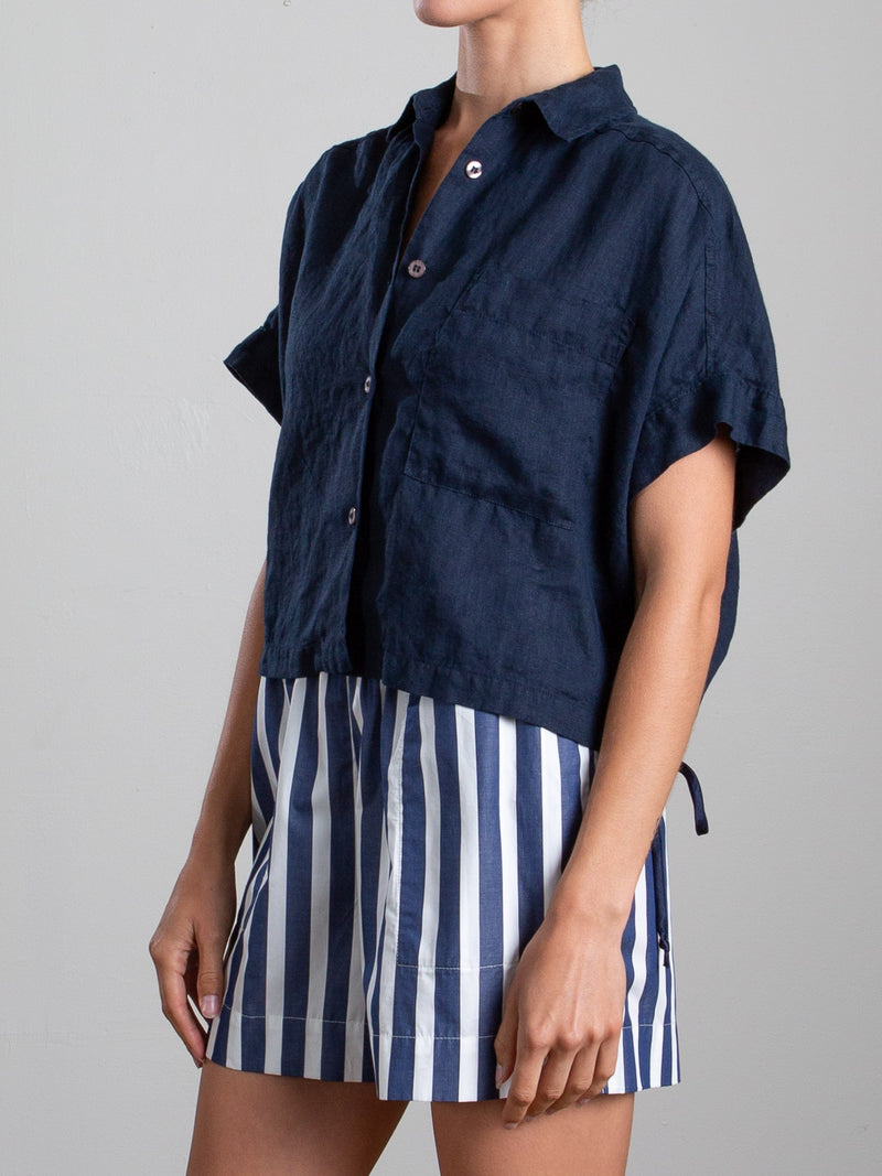 Zoey Shirt in French Linen - Ink
