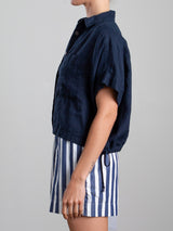 Zoey Shirt in French Linen - Ink