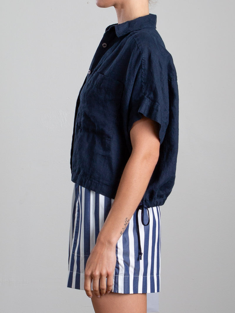 Zoey Shirt in French Linen - Ink