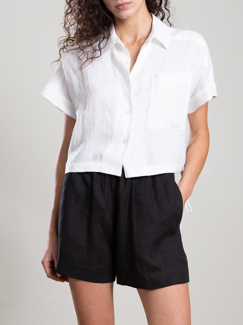 Zoey Shirt in French Linen - White