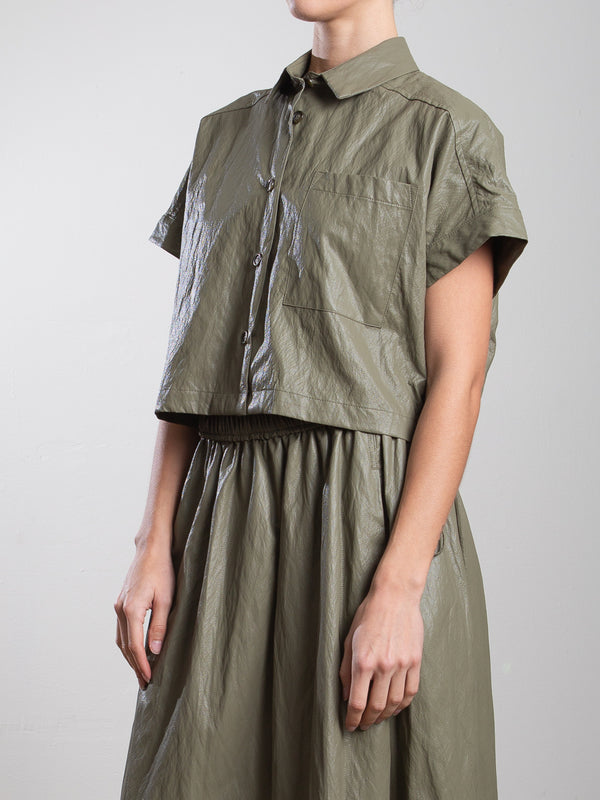 Zoey Shirt in Faux Leather - Army