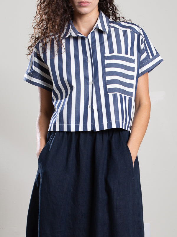 Zoey Shirt in Cotton Stripe - Navy