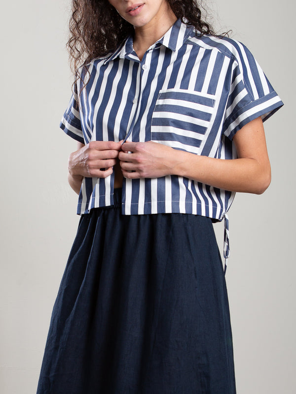 Zoey Shirt in Cotton Stripe - Navy