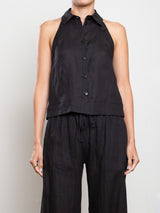 Atlas Halter in French Linen - Black
