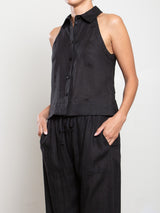 Atlas Halter in French Linen - Black