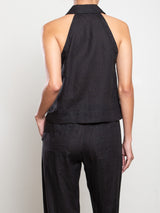 Atlas Halter in French Linen - Black