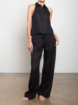 Atlas Halter in French Linen - Black