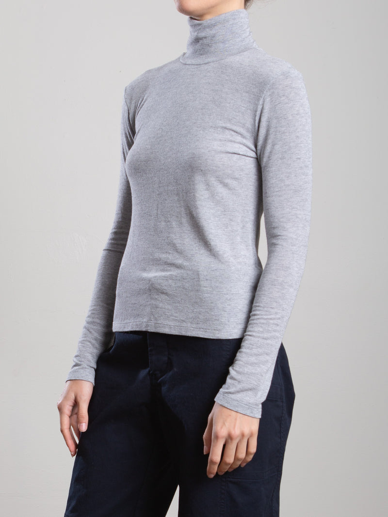 Shiloh Turtleneck in Cashmere Jersey - Heather Grey