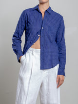 Layla Shirt in Japanese Cotton Stripe - Navy