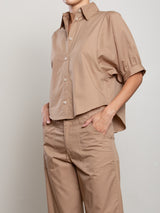 Claude Crop Shirt in Cotton Tencel - Chai