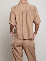 Claude Crop Shirt in Cotton Tencel - Chai