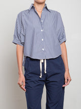 Claude Crop Shirt in Organic Cotton Stripe - Navy/White
