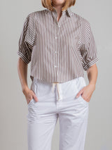 Claude Crop Shirt in Porto Stripe - Brown