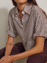 Claude Crop Shirt in Porto Stripe - Brown