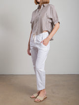 Claude Crop Shirt in Porto Stripe - Brown