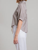 Claude Crop Shirt in Porto Stripe - Brown