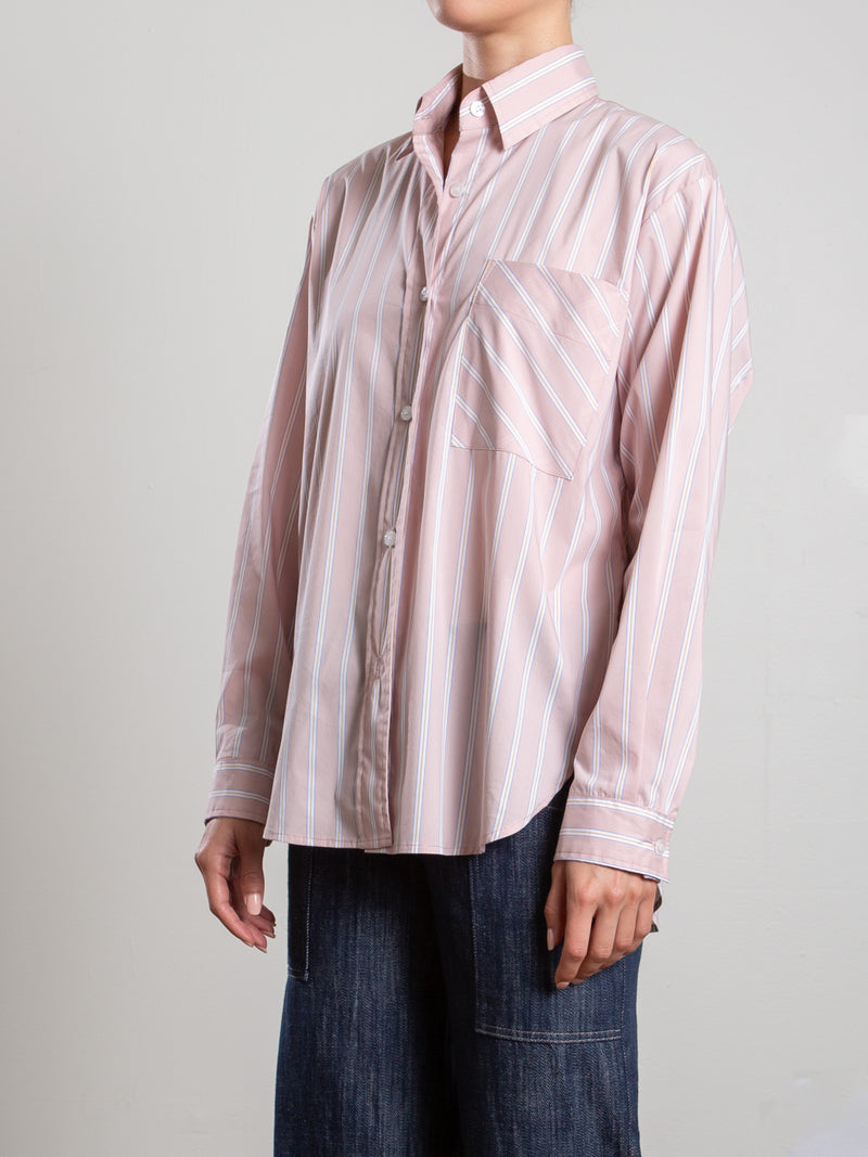 Marvin Shirt in Italian Poplin Stripe - Light Pink