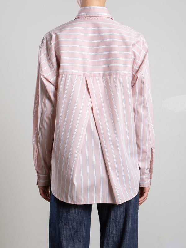 Marvin Shirt in Italian Poplin Stripe - Light Pink