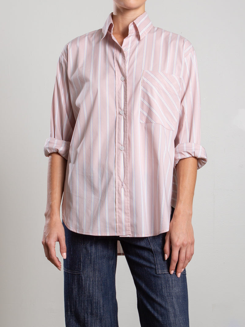 Marvin Shirt in Italian Poplin Stripe - Light Pink