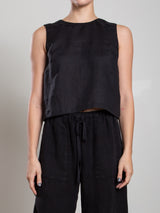 Tess Tank in French Linen - Black